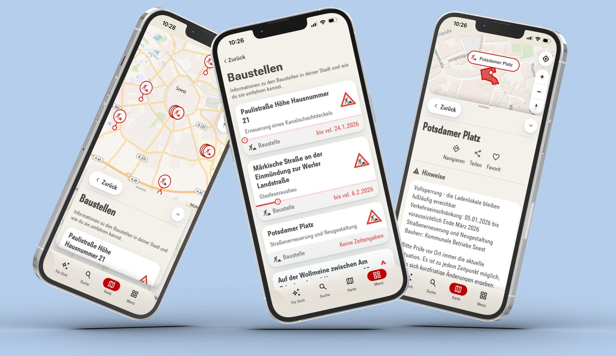 Mock up der SoestApp mit dem neuen Modul sich Baustellen anzeigen zu lassen