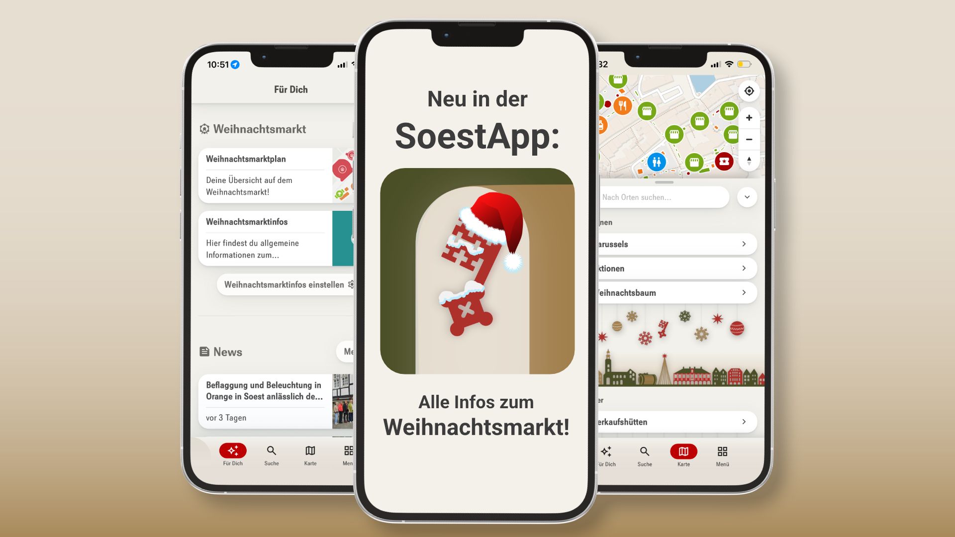Mockup der SoestApp mit dem neuen Weihnachtsmarktmodul