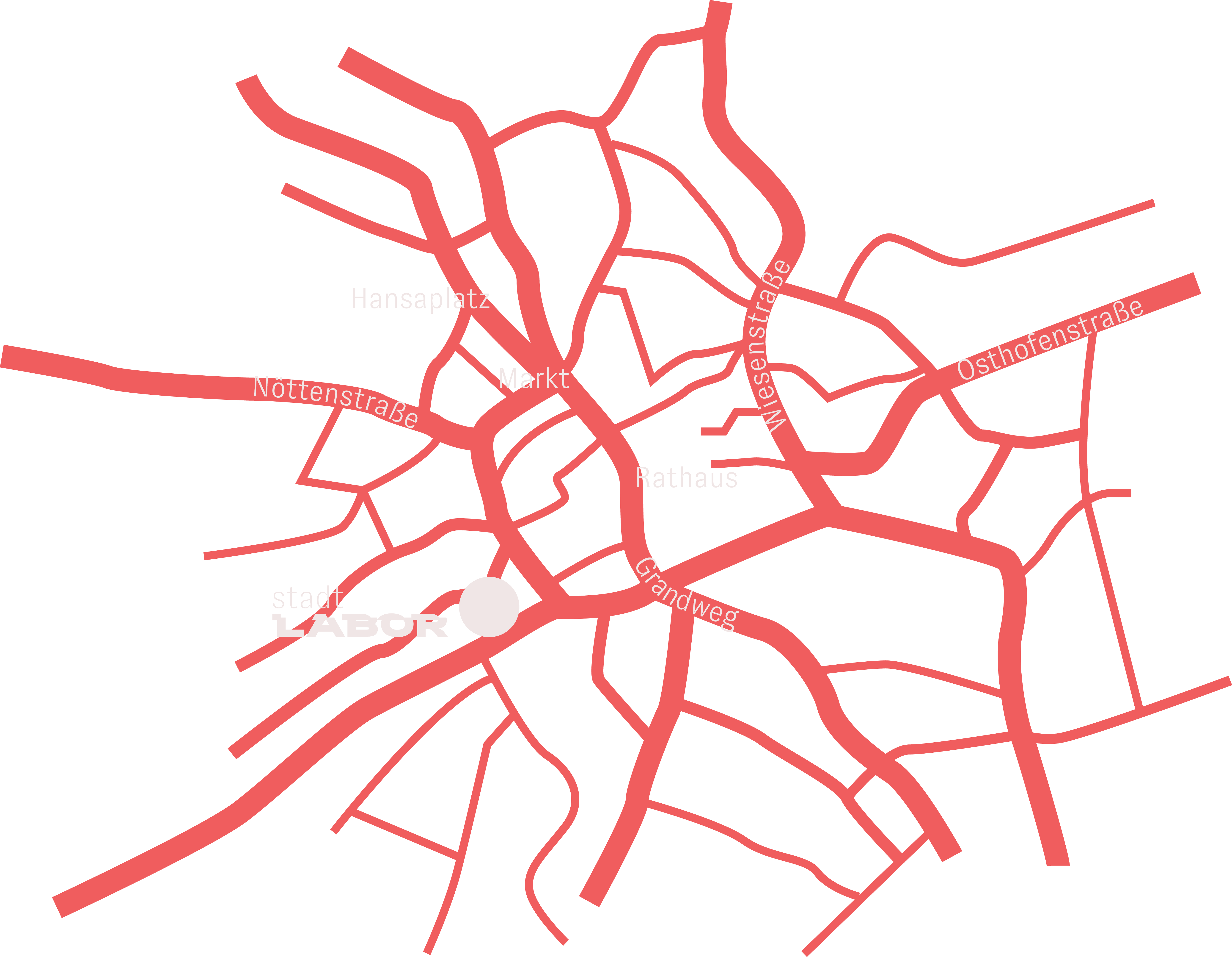 Abstrakte Grafik einer Karte, die die Innenstadt von Soest zeigt. 