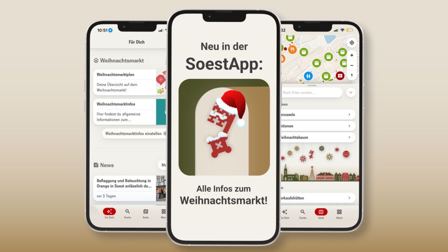 Mockup der SoestApp mit dem neuen Weihnachtsmarktmodul